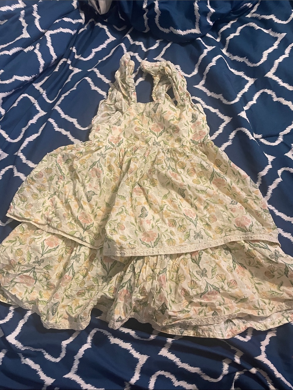 cupcakes & cashmere Light Cream Floral Tiered Ruffle Halter Dress